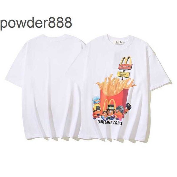 24SS Summer American Trendy High Street Halm Sangeved Instagram Cartoon papas fritas estampadas con camiseta corta suelta mismo para hombres y mujeres