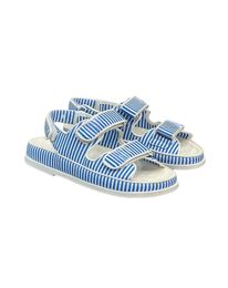 24SS diseñadora de verano Women Sandales Velcro Rayas Casco Casco Guente gruesa Suele Flat Inft -Holiday Slippers