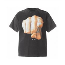 24SS Summer de gran tamaño de EE. UU. Fingers impresa Jesús Washed Washed Tee Fashion Manga corta para hombres Camiseta gráfica Camiseta para mujeres Camisetas de algodón casual 0524