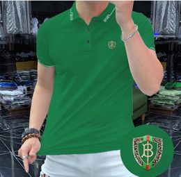 24SS RAMMMER TRENDY POLO T-shirts pour hommes à haute température de forage à haute température étincelante et brillante hommes verts polo noir T-shirt mode High Street Mens Polos 4xl