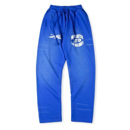 Pantalones de su chándal 24ss Size EUR Men hip hop vintage azul unisex estampado joggers de desgaste