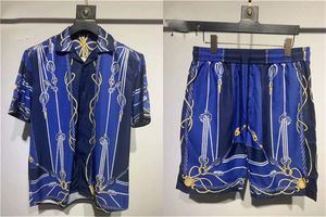 24SS Unisexe Hawaiian Beach Tracksuit Suit - Color Block Imprimé Shorts pour hommes et femmes Taille asiatique M-3XL A11