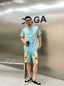 24SS Unisexe Hawaiian Beach Tracksuit Suit - Color Block Imprimé Shorts pour hommes et femmes Taille asiatique M-3XL A14