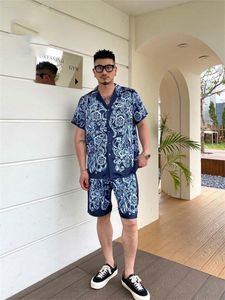 24SS Unisexe Hawaiian Beach Tracksuit Suit - Color Block Imprimé Shorts pour hommes et femmes Taille asiatique M-3XL A15