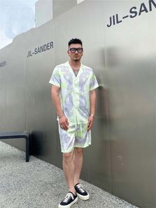 24SS Unisex Hawaiian Beach Tracksuit Set - Color Block Gedrukte shirt shorts voor mannen en vrouwen Aziatische maat M -3XL A17