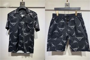 24SS Unisex Hawaiian Beach Tracksuit Set - Color Block Gedrukte shirt shorts voor mannen en vrouwen Aziatische maat M -3XL A4