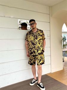 24SS Unisexe Hawaiian Beach Tracksuit Suit - Color Block Imprimé Shorts pour hommes et femmes Taille asiatique M-3XL A16