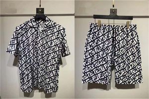 24SS Unisex Hawaiian Beach Tracksuit Set - Color Block Gedrukte shirt shorts voor mannen en vrouwen Aziatische maat M -3XL A2