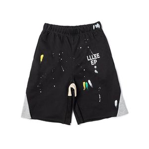 24ss USA Cotton Splash Ink Hand Painted Graffiti Print Patchwork Shorts Dames Heren skateboard Sweatshort Running Middle Pants Jogging Korte Joggingbroek 0125