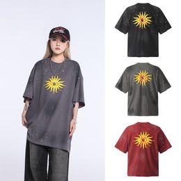 24SS USA Eye Mud Dyeing Vintage Print Tee Washed Hommes t-shirt Printemps Eté Femmes Oversize Street skateboard Casual coton Tshirt 0302