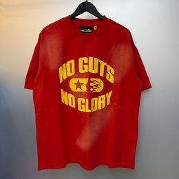 24ss USA Star Washed Men Guts Glory Tee Tee Vintage Lettre imprimé T-shirt High Street Skateboard Tshirt 0328