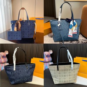 24SSSS de luxe pour femmes Vintage Denim fourre-tout en cuir Sac à guichet pour femme Tote Sac à provisions Sac de maquillage sac à main