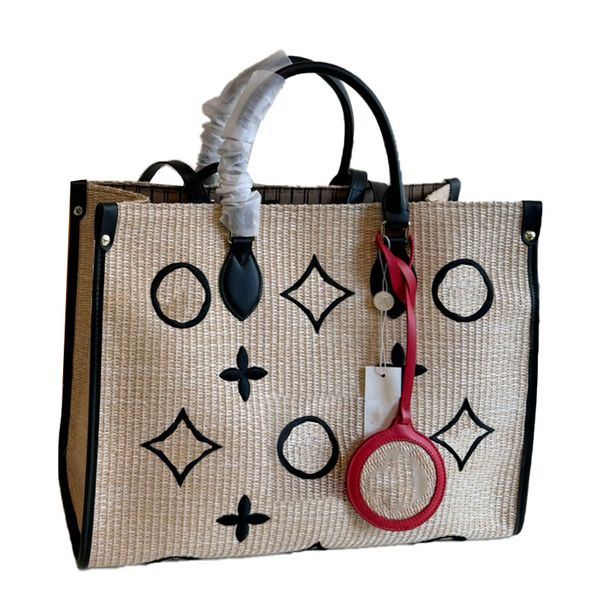 24SS Femmes Summer Straw Totes Sacs Broderie Sac à main Luxurys Designers Shouder Bandoulière Messenger Dames Voyage Sac à main Totes Pochette avec porte-monnaie 41cm