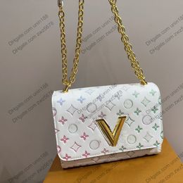 24SS Femmes Luxurys Designers UpScale Gold Chain en cuir en cuir Colorful Flower Hands Sac à main