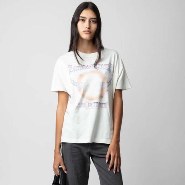 24SS Zadig Voltaire T-shirts en coton Designer Zv avant et arrière impression numérique Rainbow Wings T-shirts Split femmes T-shirts à manches courtes Tops