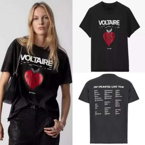 24ss Zadig Voltaire Nouveau Designer Été Coton T-shirt Simple Classique Lettre Chaude Amour Imprimer Lâche Pull T-shirts Femmes Casual Polyvalent À Manches Courtes T-shirt Tops zv