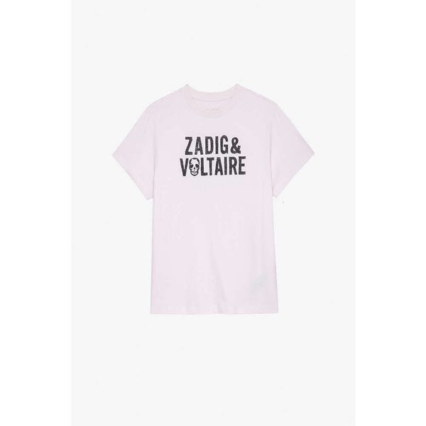 24ss Zadig Voltaire Nuevo diseñador Camiseta Zv Clásico Letra caliente Estampado de flores Bordado de flores Algodón rosa Mujer Casual Versátil Manga corta Jersey suelto Tees Marea Q9