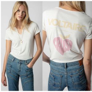 24SS Zadig Voltaire Dames Designer Katoenen T-shirt Nieuwe Zadigs Tops terug letters Apple Love print U-hals katoenen dames T-shirt met korte mouwen