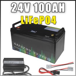 Batterie LiFePO4 24V, 100ah, Cycle de 4000 heures, BMS 100a, chargeur 10a, LCD, étanche, solaire, camping-car, bateau de stockage à domicile