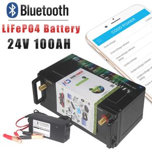 24V 100AH ​​LIFEPO4 Batterij met Bluetooth BMS Solar RV Home Storage Forklift Yacht Boat Electric Bicycle Motor Deep Cycle Battery