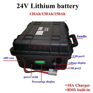 Batterie lithium-ion 24V 120Ah 130Ah 150Ah avec BMS 7S pour système solaire onduleur RV bateau de pêche électrique UPS chargeur EV + 10A