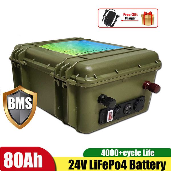 24V 120Ah 80Ah LiFepo4 batterie au Lithium fer 4000 fois pour système solaire onduleur RV camping-car bateau + chargeur 10A