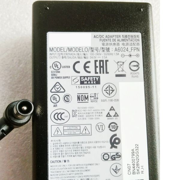 24V 2.5A 1.66A 60W AC ADAPTER DC A6024_FPN DSM pour Samsung HW-H750 Soundbar HW-K450 K550 K650 N450 HW-J550 Power Supply Chargeur