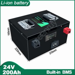 Batterie Li-ion 24V, 200ah, avec chargeur, Lithium polymère, parfaite pour les voitures électriques, système solaire de secours, AGVS RV
