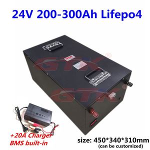 Batterie au lithium 24V 220ah 230ah 250ah 260ah 280ah 300ah 320ah LiFepo4 avec BMS pour onduleur solaire RV alimentation de secours + chargeur 20A