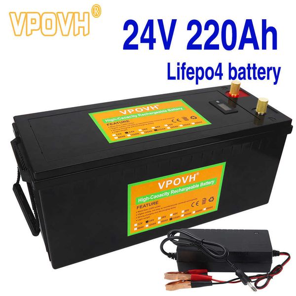 24V 220Ah LiFePO4 Lithium fer Phosphate batterie intégrée BMS utilisé pour les camping-cars RV chariot de Golf stockage d'énergie solaire avec chargeur