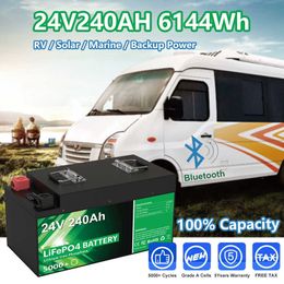 Batterie LiFePO4 24V, 240ah, 200ah, 25.6V, 6144wh, 5000 + cycles, 100%, pleine capacité, BMS 8S 200a intégré, avec Bluetooth, ue, sans taxe