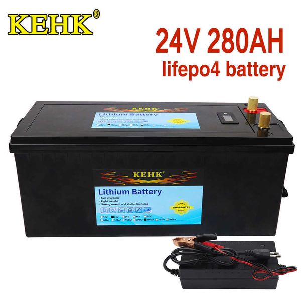 Batterie LiFePO4 24V 280Ah 25.6V batterie au lithium BMS intégrée pour camping-cars chariot de golf hors route solaire hors réseau avec chargeur