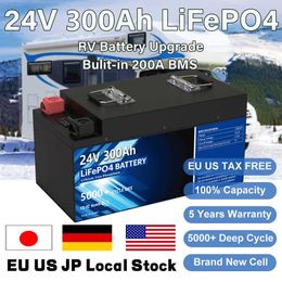 Batterie LiFePO4 24V, 300ah, 200ah, 100ah, 25.6V, 7680wh, BMS 200a intégré, capacité 102%, 5000 Cycles, camping-car, voiturette de Golf, solaire, Stock ue