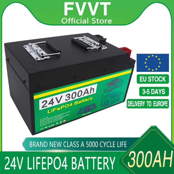 24V 300Ah 200Ah LiFePO4 batterie intégrée BMS Lithium fer Phosphate cellules pour camping-cars RV chariot de Golf stockage solaire avec chargeur