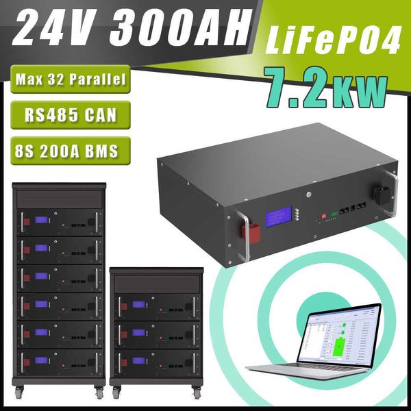 Batterie 24V 300Ah LiFePO4 24V 7.2Kw 32 protocole de Communication parallèle CAN RS485 batterie stockage solaire onduleur hors/sur réseau