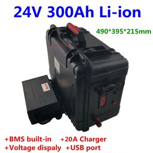 Batterie lithium-ion 24V 300Ah avec BMS pour stockage d'énergie solaire caravanes autocaravanes RV camping-cars bateau + chargeur 20A