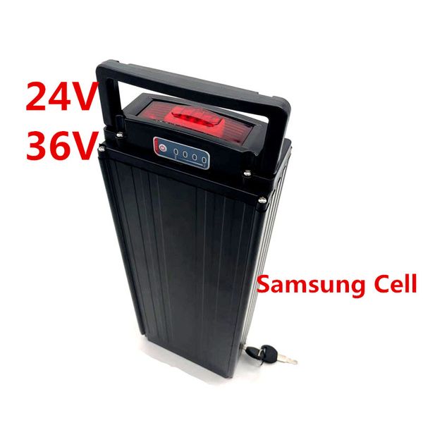 Batterie pour support arrière de vélo électrique 24V 36V, 15ah, 18ah, 20ah, pour cellules Samsung, avec feu arrière, pour vélo électrique Bafang 250W, 350W, 500W