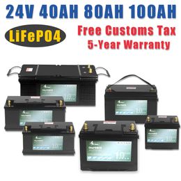 24V 40Ah 60Ah 80Ah 100Ah LiFePO4 Lithium-ijzerfosfaat Batterij Ingebouwde BMS Voor RV Campers Off-Road off-Grid Solar Wind