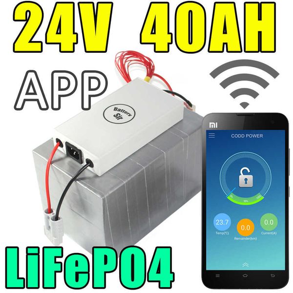 24V 40AH LIFEPO4 Aplicación de batería Control remoto Bluetooth Solar Energy Electric Bicycle Battery Pack Scooter Ebike 1000W