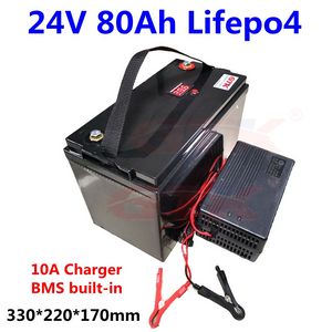 Batterie au lithium LiFepo4 24v 80ah, Cycle profond 2000 fois pour système solaire, onduleur, camping-car, bateau + chargeur 10A