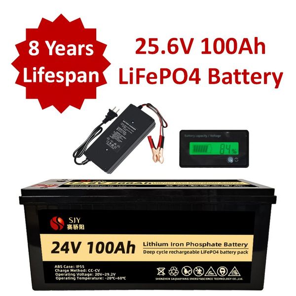 24v lifepo4 25,6v 100Ah Batterie en fer au lithium avec écran LCD et chargeur pour le système d'alimentation solaire UPS