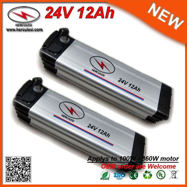 24V Ni-Mh Batterie Rechargeable 24V 12Ah Argent Poisson Type Lithium Li Ion Batterie pour Vélo Électrique Vélo Géant 360W