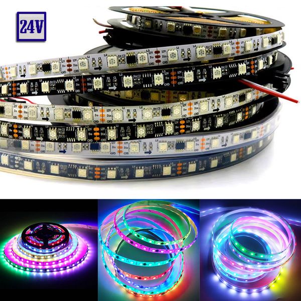 24V WS2811 5050 RGB LED Pixel Flexible Strip Light Tape Adressable 60LEDs / m Dream Magic Full Color Change Chasing IP20 IP65 IP67 Imperméable