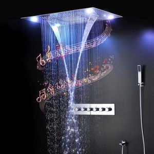 24x32 pulgadas Masaje LED Bluetooth Música Cabeza de ducha Kit Mist Waterfall Rain Shower Termostatic Mixer Faucet Diverter