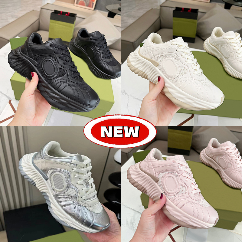 Fashion mens designer shoes Ripple Interlocking Chunky Leather Sneakers metallic silver pale pink black beige luxury casual sneaker platform womens trainers