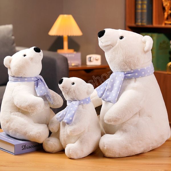 Precioso oso polar de 25/30/40cm, juguetes de peluche, bonitos osos blancos suaves con bufanda, muñecos, almohada con relleno de animales, regalo de San Valentín para niñas