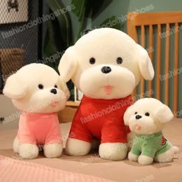 Perro de peluche Kawaii de 25/35/45cm, juguetes de peluche para perros, muñecos con suéter, almohada de peluche suave para decoración de cumpleaños para niños