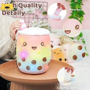 25/35 CM Ilumina Boba Relleno Peluche Burbuja Té Almohada con LED Luces Nocturnas Coloridas Resplandecientes Súper Suave Plushie Kid Regalo 240202