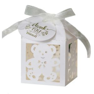 25/50/100 piezas Caja de dulces de cumpleaños de baby shower con etiqueta de agradecimiento linda caja de empaque de osos usado para la decoración de la fiesta de chocolate 231227