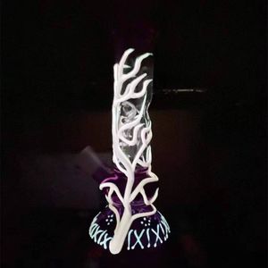 25 CM 10 pouces Premium Glow in the Dark Purple Hookah Water Pipe Bong Bongs en verre avec tige US Shipping